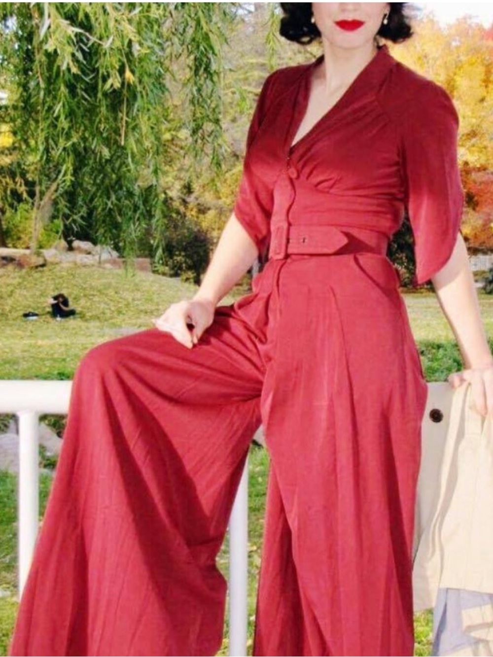 Miss Candyfloss Midi Retro Playsuit Women's Wide-Leg Jumpsuit in Ruby Red, 2XL